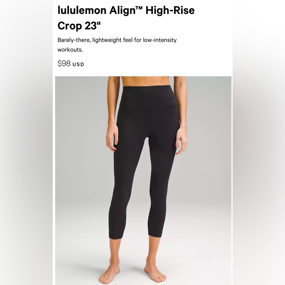 COPY - Lululemon Align leggings 23” cropped, size 2, black